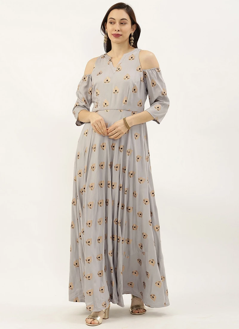 Teen Girls Grey Rayon Cold Shoulder Style Dress After Six Wear - Image 3