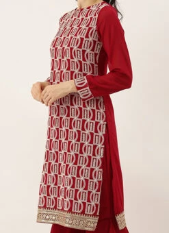 Teen Girls Maroon Embroidered Gharara Suit Festive Wear