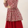 Teen Girls Maroon Layered Anarkali Churidar Suit Festive Wear