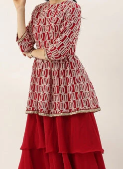 Teen Girls Maroon Layered Anarkali Churidar Suit Festive Wear