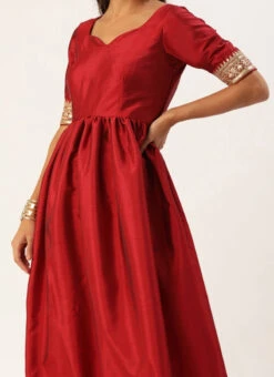 Teen Girls Marron N Grey Gathers Anarkali Suit Festive Wear