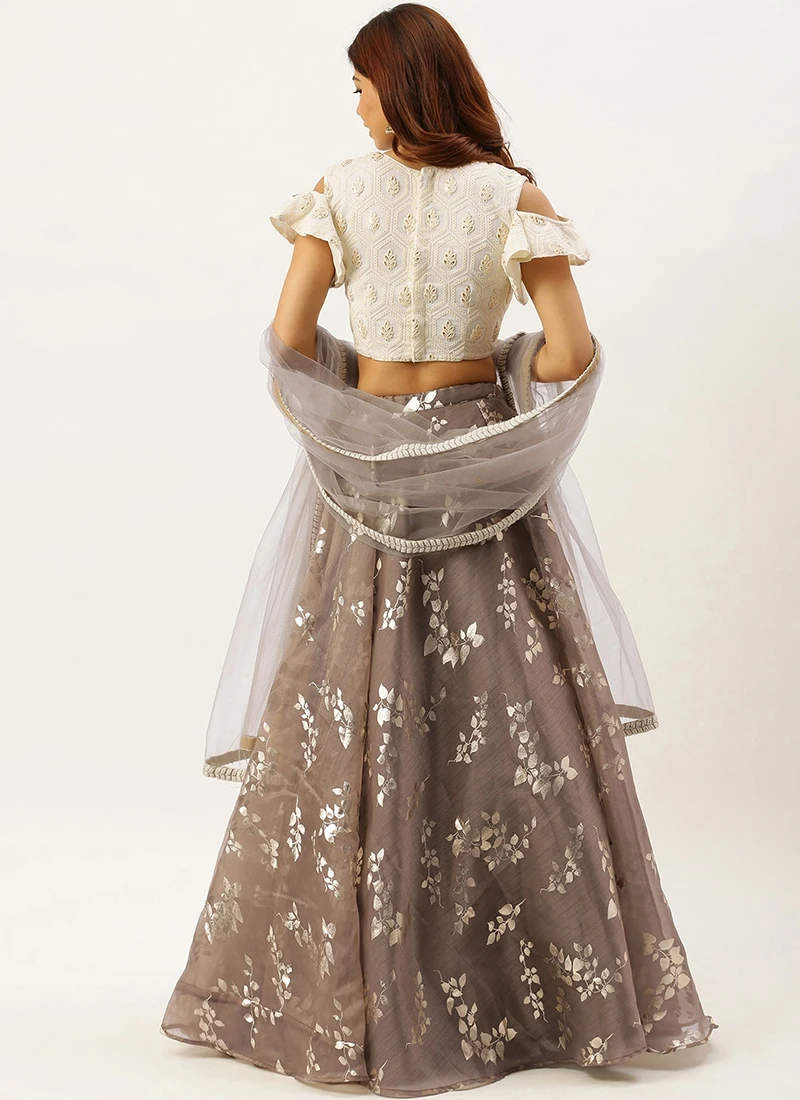 Teen Girls Off White Embroidered N Organza Lehenga Set Festive Wear - Image 4