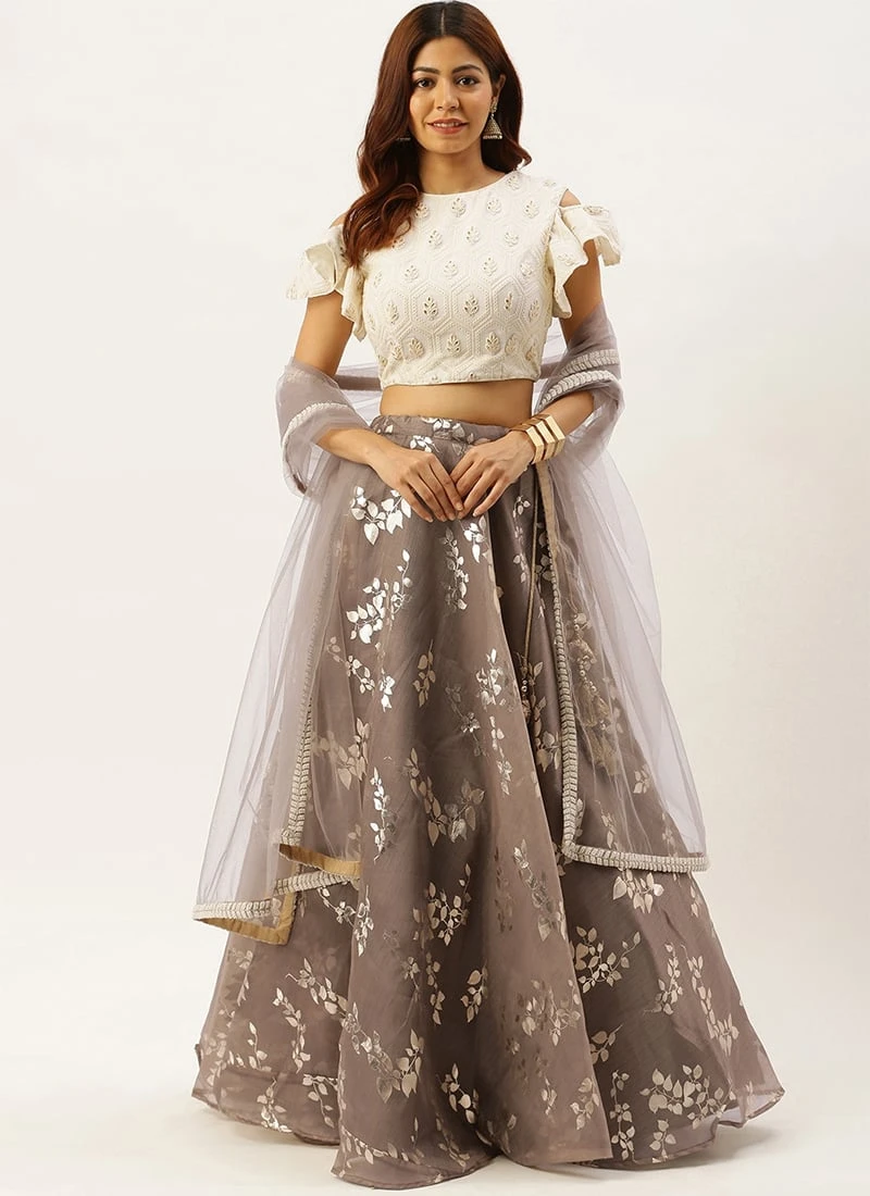 Teen Girls Off White Embroidered N Organza Lehenga Set Festive Wear - Image 3
