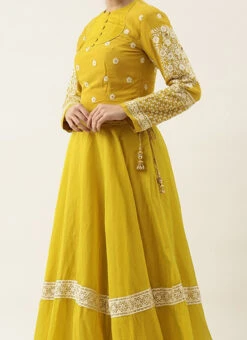 Teen Girls Yellow Embroidered Pleated Style Lehenga Festive Wear