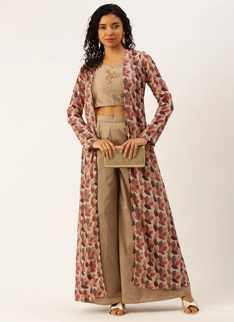 Teen Girls White Chinon N Gold Jacket Suit Party Wear - Image 3