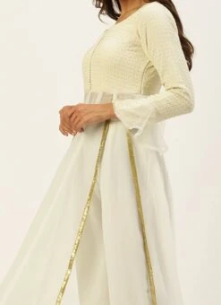 Teen Girls White Embroidered Anarkali Suit Festive Wear