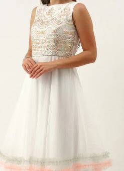 Teen Girls White Embroidered Layered Gown Party Wear
