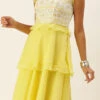 Teen Girls Teen Girl White Embroidered N Yellow Tiered Gown Festive Wear
