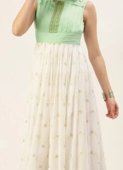 Teen Girls White Embroidered Pleated Style Gown Party Wear