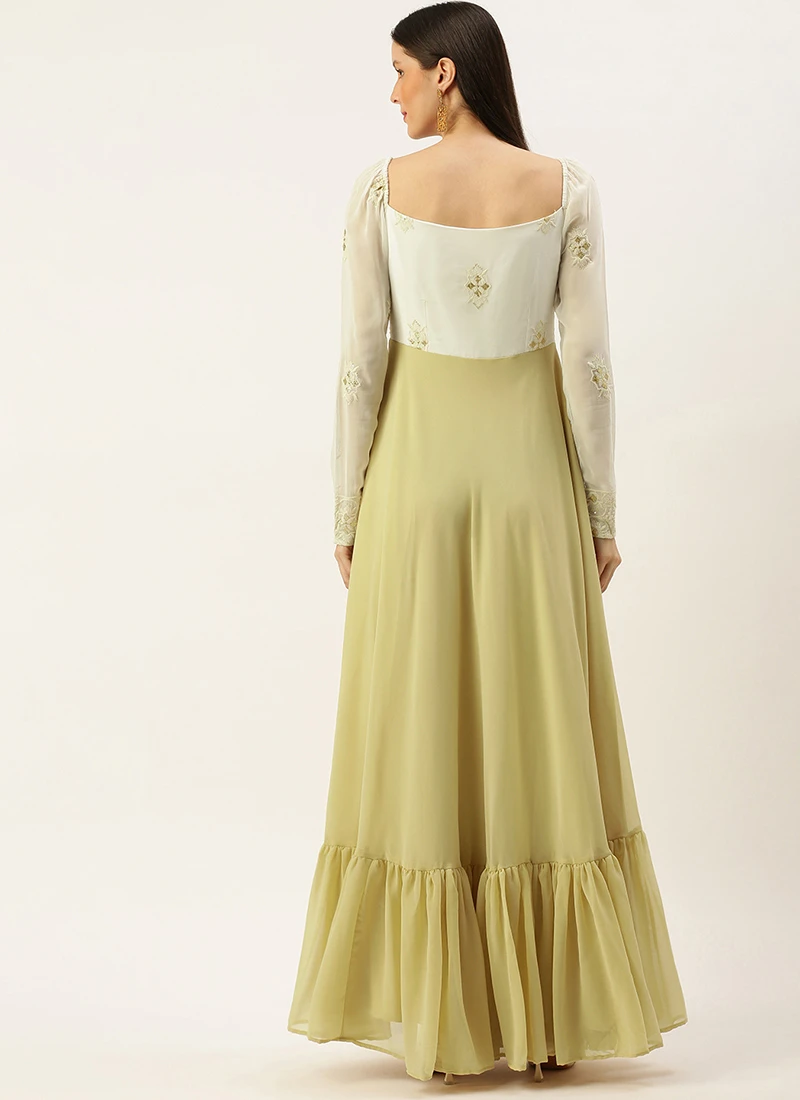 Teen Girls White Foil Print Gown Festive Wear - Image 4