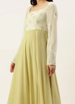 Teen Girls White Foil Print Gown Festive Wear