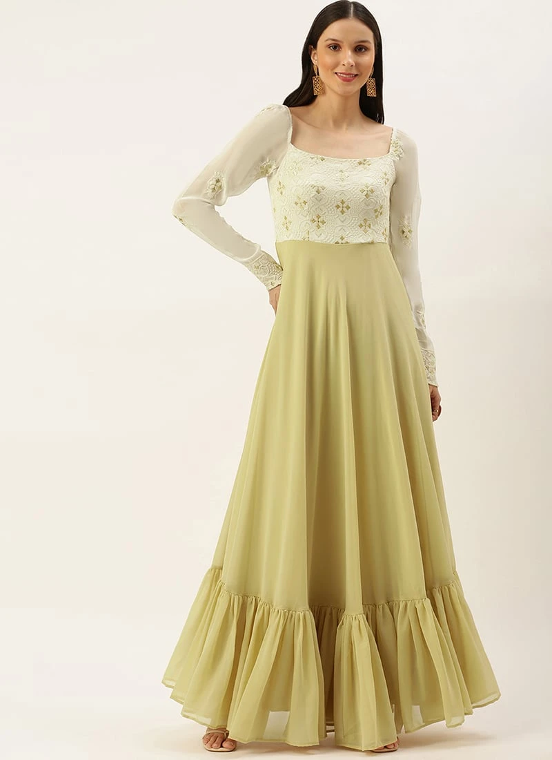 Teen Girls White Foil Print Gown Festive Wear - Image 3