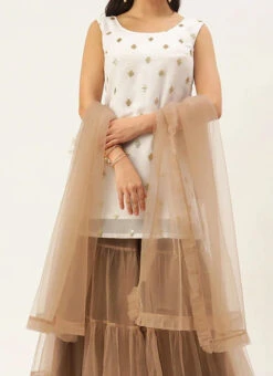 Teen Girls White Georgette N Brown Layered Palazzo Set Festive Wear