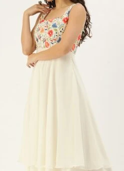 Teen Girls White Layered Anarkali Straight Pant Suit Wedding Wear Festive Wear