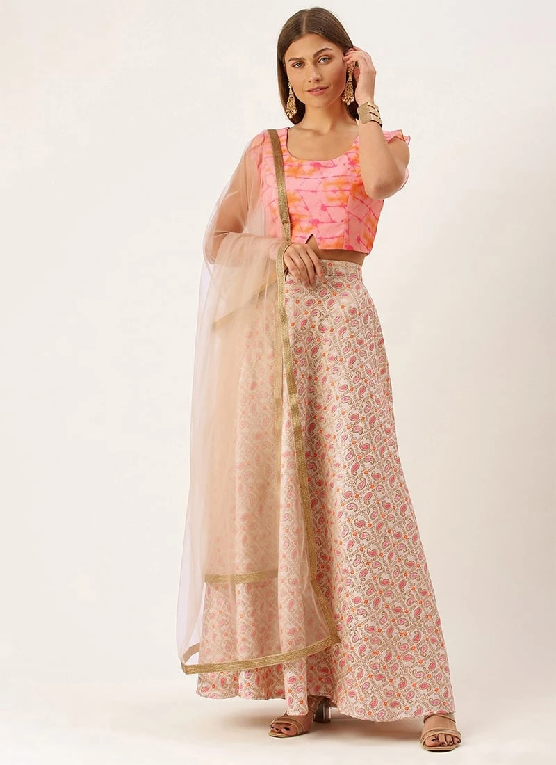 Teen Girls White N Multicolored Ruffled Arm Lehenga Set Festive Wear - Image 3