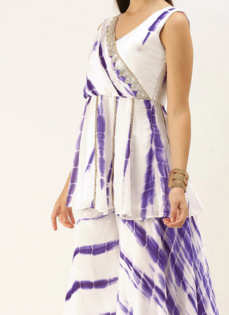 Teen Girls White Tie N Dye Indo Western Co Ords Set Party Wear