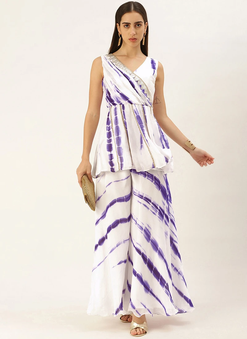 Teen Girls White Tie N Dye Indo Western Co Ords Set Party Wear - Image 3