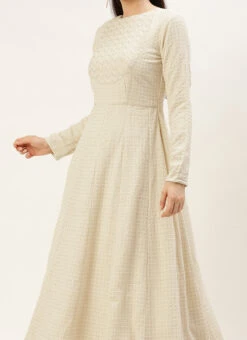 Teen Girls White Viscose Embroidery Gown Festive Wear