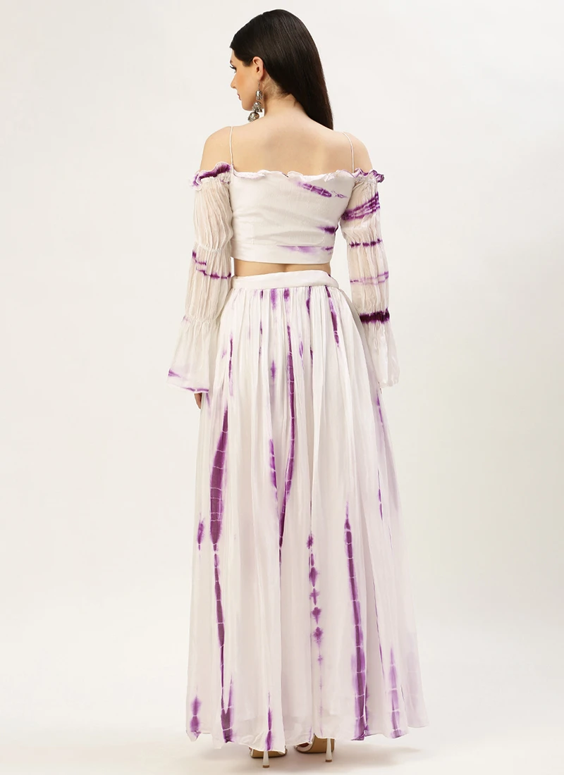 Teen Girls White Viscose Tie N Dye Co Ords Set Festive Wear - Image 4