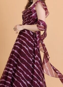 Teen Girls Wine Digital Printed Organza Lehenga Set Party Wear