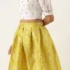 Teen Girls Yellow Brocade Box Pleat Skirt N Crop Top Set Festive Wear