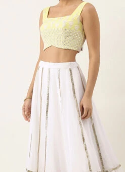 Teen Girls Yellow Embroidered N White Georgette Kali Lehenga Party Wear