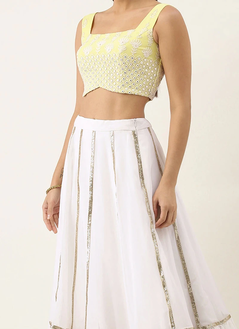 Teen Girls Yellow Embroidered N White Georgette Kali Lehenga Party Wear