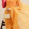 Teen Girls Yellow N Pink Georgette Ruffle Saree Festive Wear