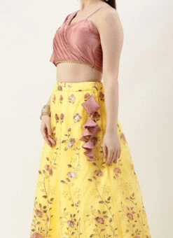 Teen Girls Yellow Organza N Pink Art Silk Skirt N Top Set Wedding Wear