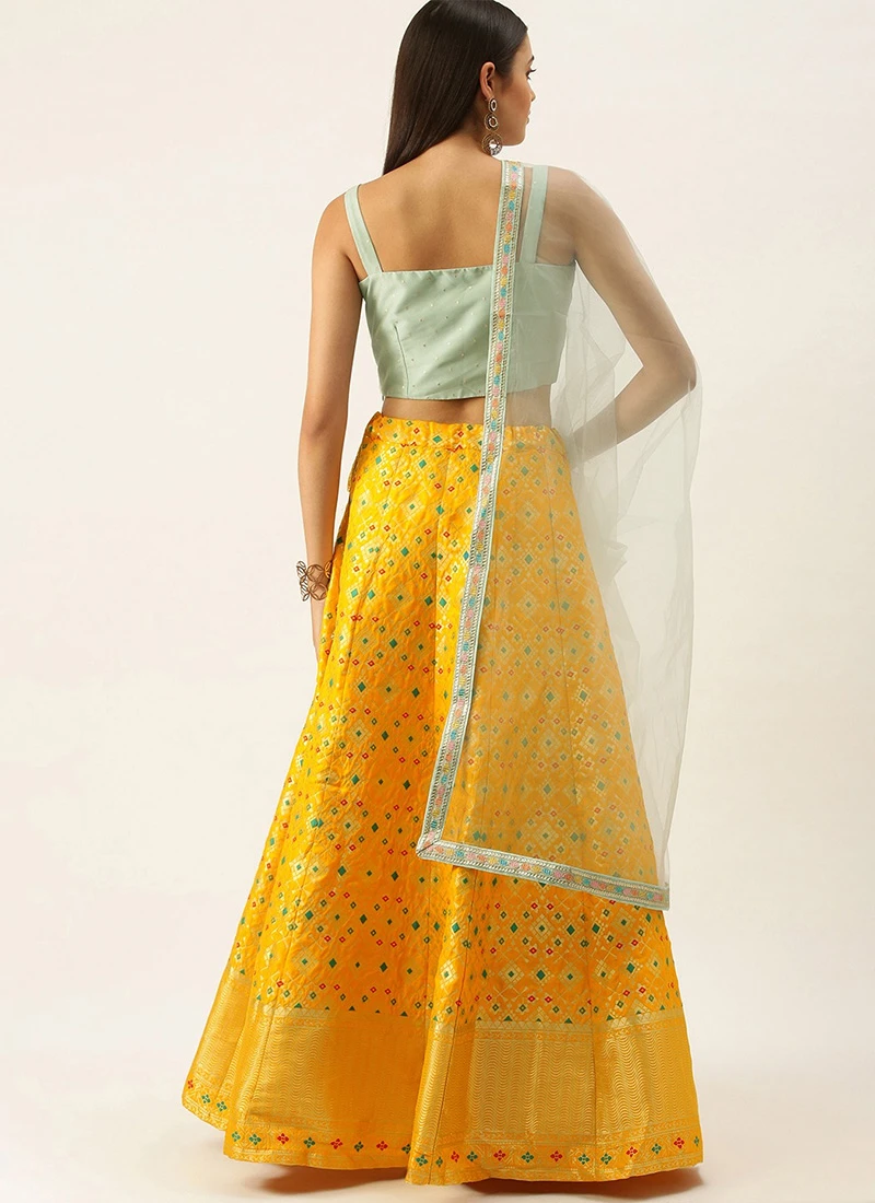 Teen Girls Yellow Taffeta N Green Art Silk Lehenga Festive Wear - Image 4