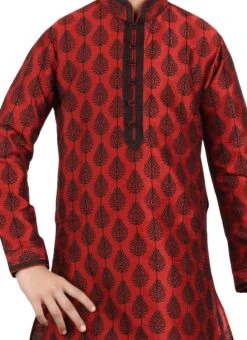 Red Art Silk Teens Kurta Pyjama