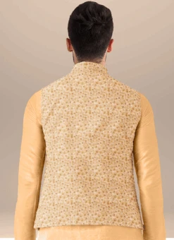 Teen Boys Beige Embroiderd Bandi Set Party Wear