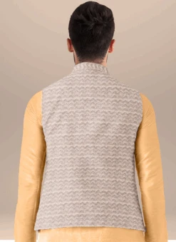 Teen Boys Beige N Cream Embroidered Bandi Set Party Wear