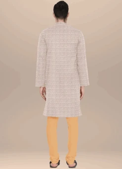 Teen Boys Cream Art Silk N Beige Kurta Pyjama Set Festive Wear