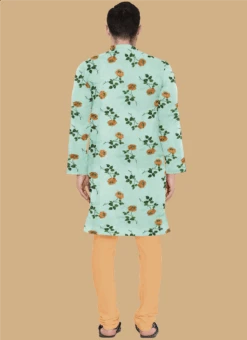 Teen Boys Green Art Silk Kurta Set Party Wear