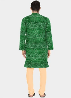 Teen Boys Green Bandhani Printed Rayon Kurta Set Festive Wear