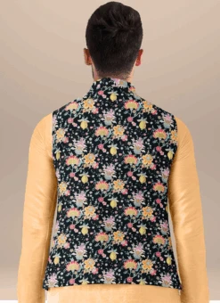 Teen Boys Multicolor Printed N Beige Bandi Set Party Wear