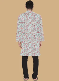 Teen Boys Pale Blue Lily Art Silk Kurta Set Festive Wear