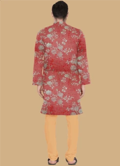 Teen Boys Pink Art Silk Kurta Set Party Wear