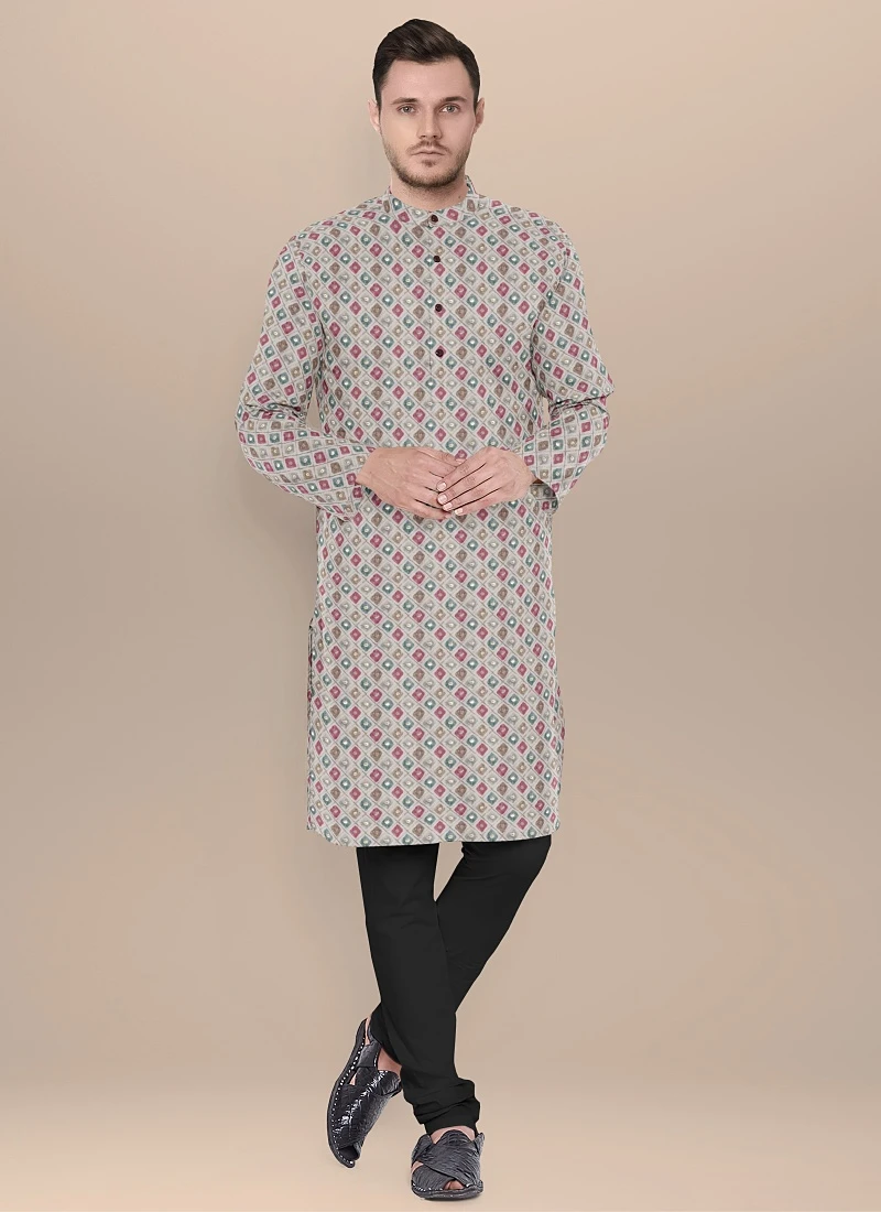 Teen Boys White Art Silk N Black Kurta Pyjama Set Festive Wear - Image 4