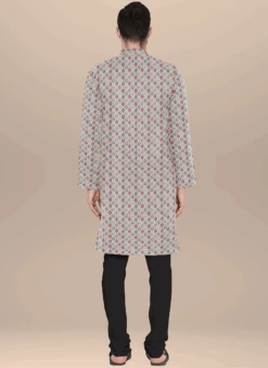 Teen Boys White Art Silk N Black Kurta Pyjama Set Festive Wear