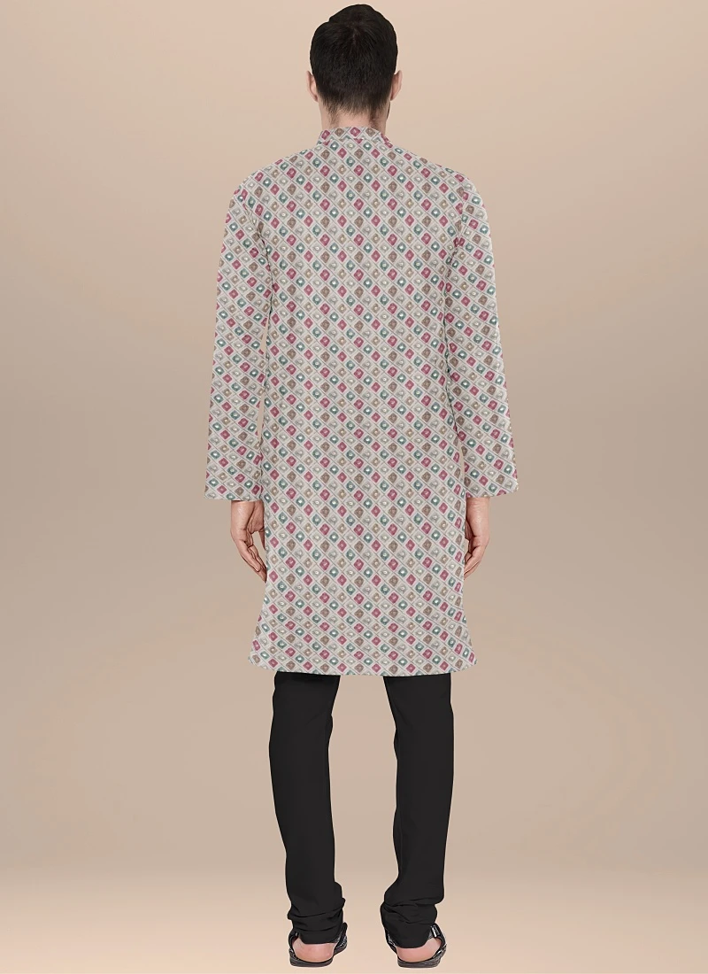 Teen Boys White Art Silk N Black Kurta Pyjama Set Festive Wear