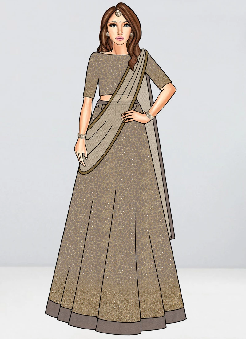 Teen Girls Dusty Gold N Beige Layered Lehenga Set Wedding Wear - Image 4