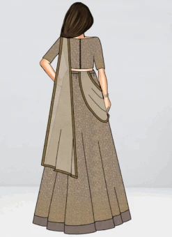 Teen Girls Dusty Gold N Beige Layered Lehenga Set Wedding Wear