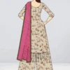 Teen Girls Light Beige Printed High Neck Gharara Suit Festive Wear