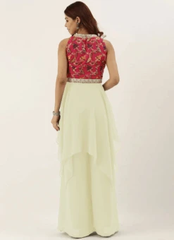 Teen Girls Pink N Off White Floor Length Palazzo Set Festive Wear