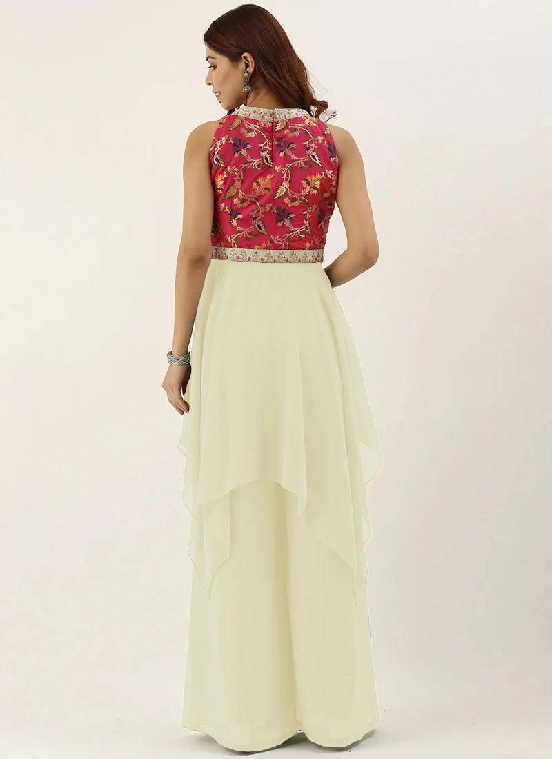 Teen Girls Pink N Off White Floor Length Palazzo Set Festive Wear